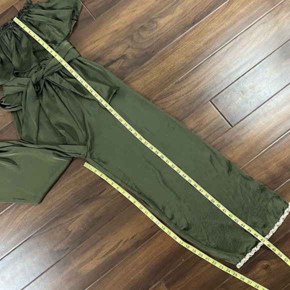 Misa Women's Size XS‎ Olive Green Satin Strapless Jumpsuit - Picture 7 of 14